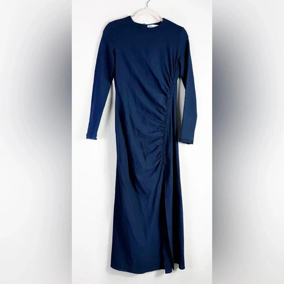 Zara Draped Ruched Front Midi Dress in navy blue size XS - Picture 13 of 13